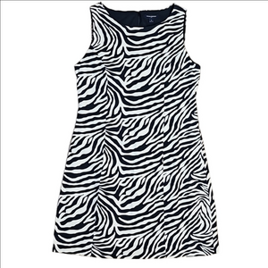 Banana Republic 100% Linen Black & Cream Zebra Print Sleeveless Sheath Dress